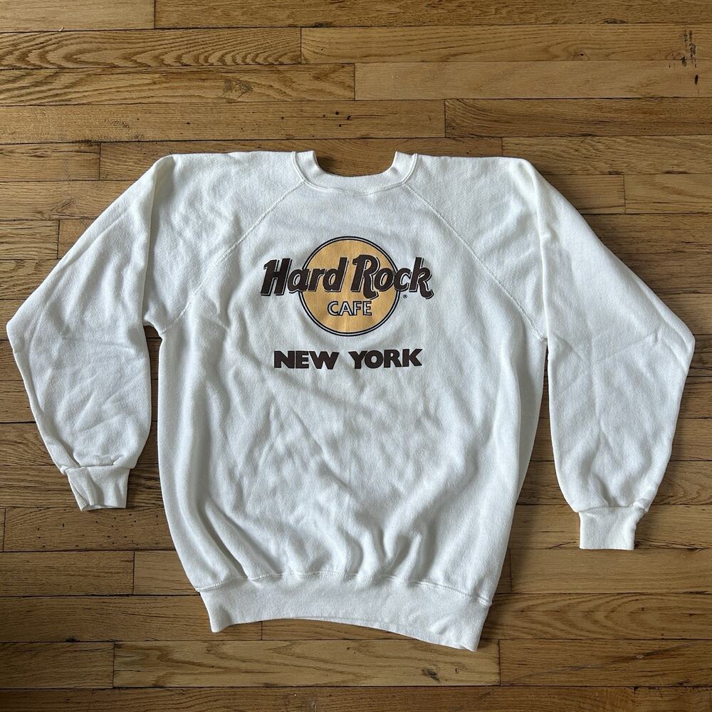 Vintage 1980s Hanes Crewneck Sweatshirt White Size Large Hard Rock Cafe New York